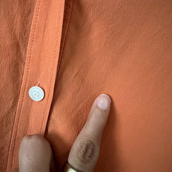 Lafayette 148 NY Sz 10 100% Silk Button Up Shirt Top Burnt Orange Quiet Luxury - Picture 9 of 14
